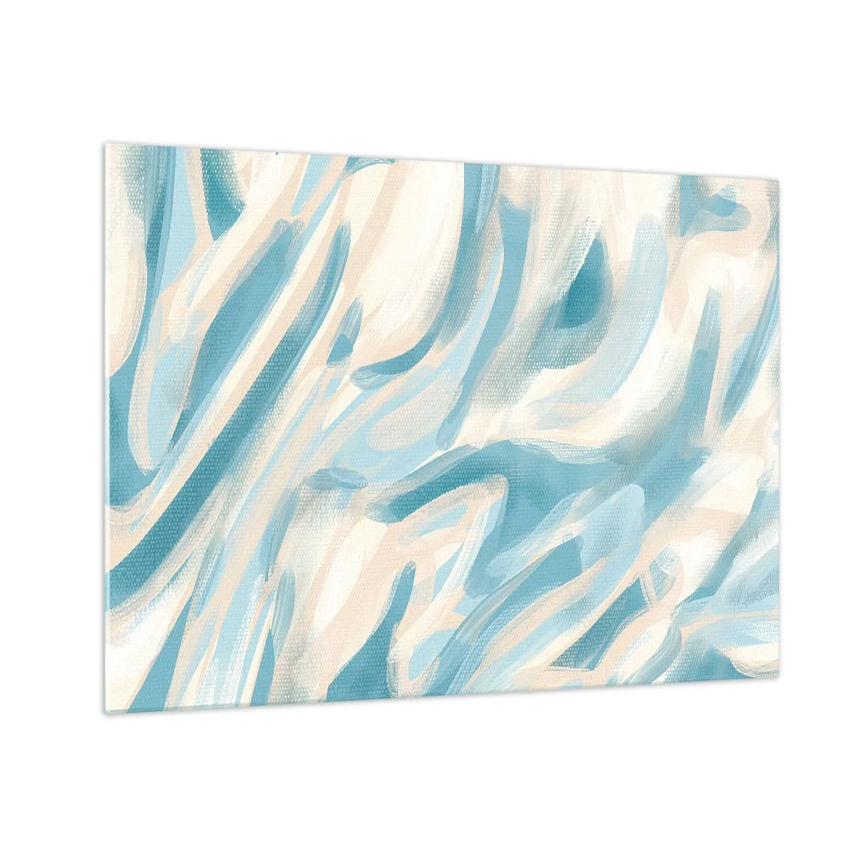 Billede på glas - Abstrakte penselstrøg i blå og cremefarver. - 70x50cm - Forårsbriser - Moderne vægdekoration til stue og soveværelse ARTTOR