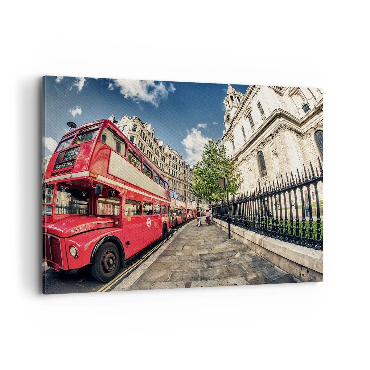 Lærredstryk - Billede på lærred - Gade i London i grå og rødt - 100x70 cm