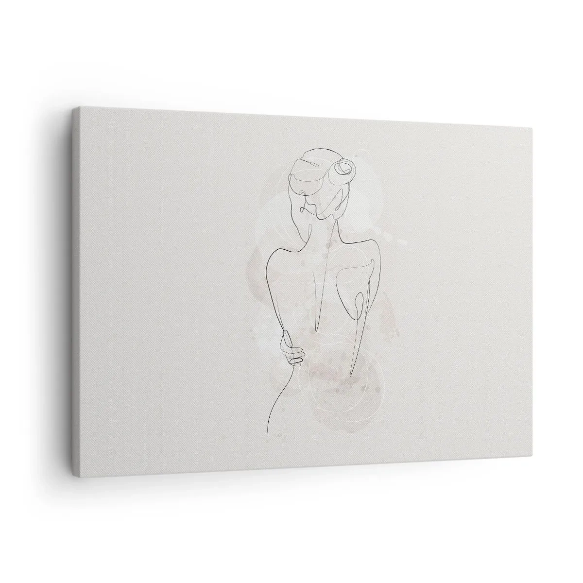 Lærredstryk - Billede på lærred - En minimalistisk skitse af en kvindelig silhuet mod en lys baggrund. - 70x50cm - Som et følsomt instrument - Moderne vægdekoration til stue og soveværelse ARTTOR