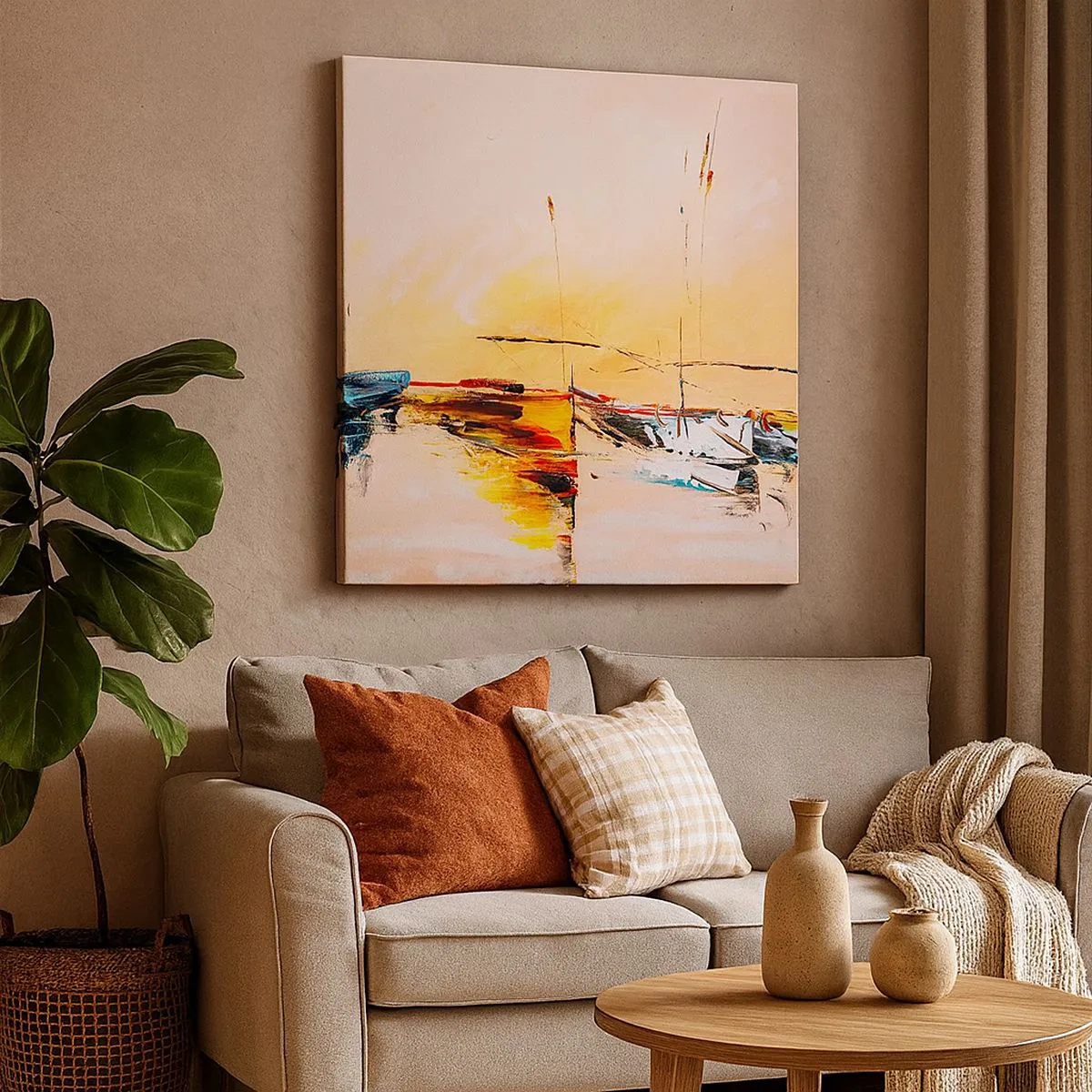 Lærredstryk - Billede på lærred - En aften i havnen - 30x30 cm