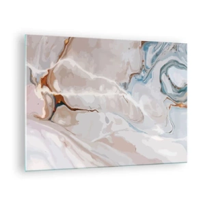 Billede på glas - Kunstnerisk mønster i neutrale toner med blå accenter - 70x50cm - Blå slynger sig under det hvide - Moderne vægdekoration til stue og soveværelse ARTTOR