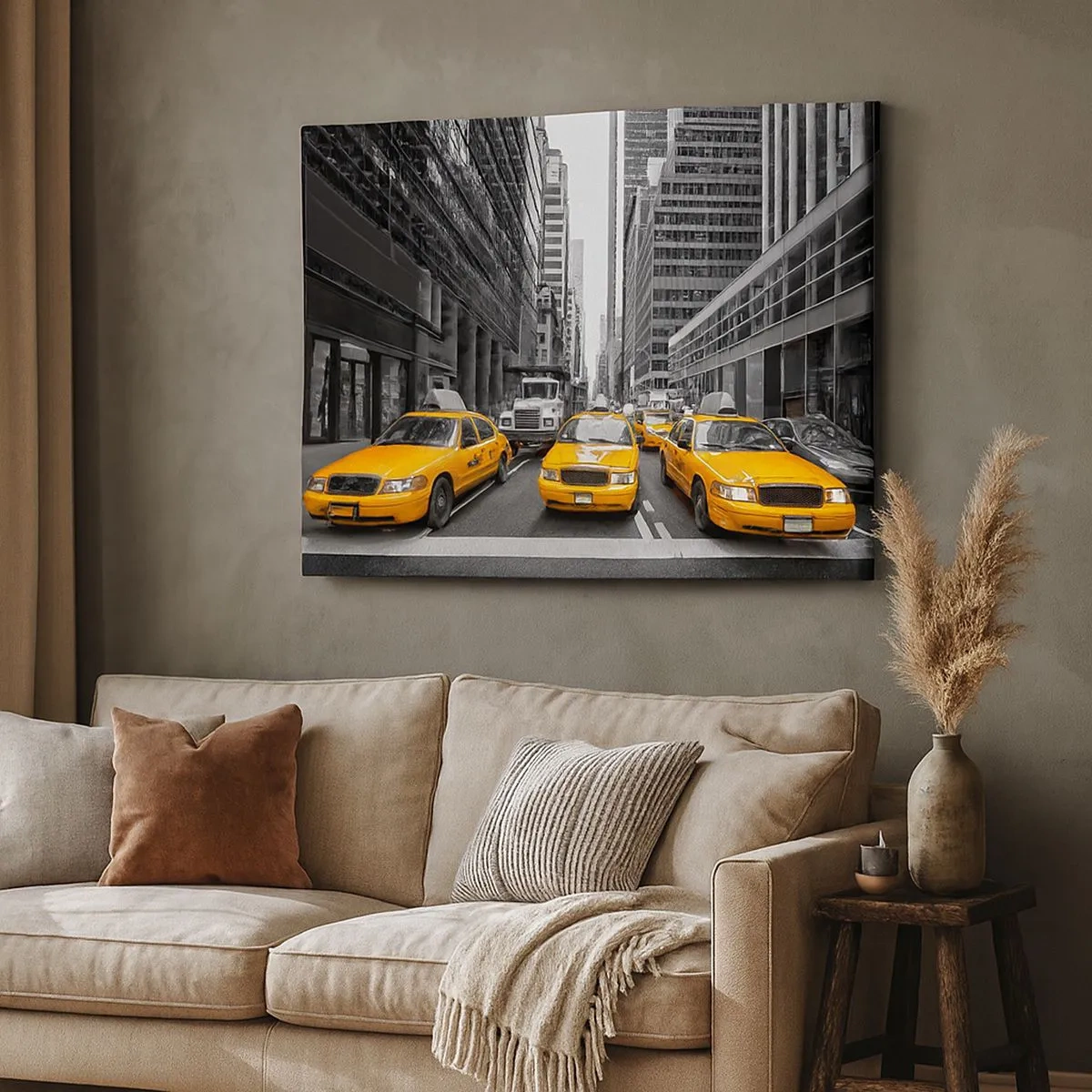 Lærredstryk - Billede på lærred - Gule taxaer på gaderne i New York - 70x50cm - Det er os, der farver byen - Moderne vægdekoration til stue og soveværelse ARTTOR