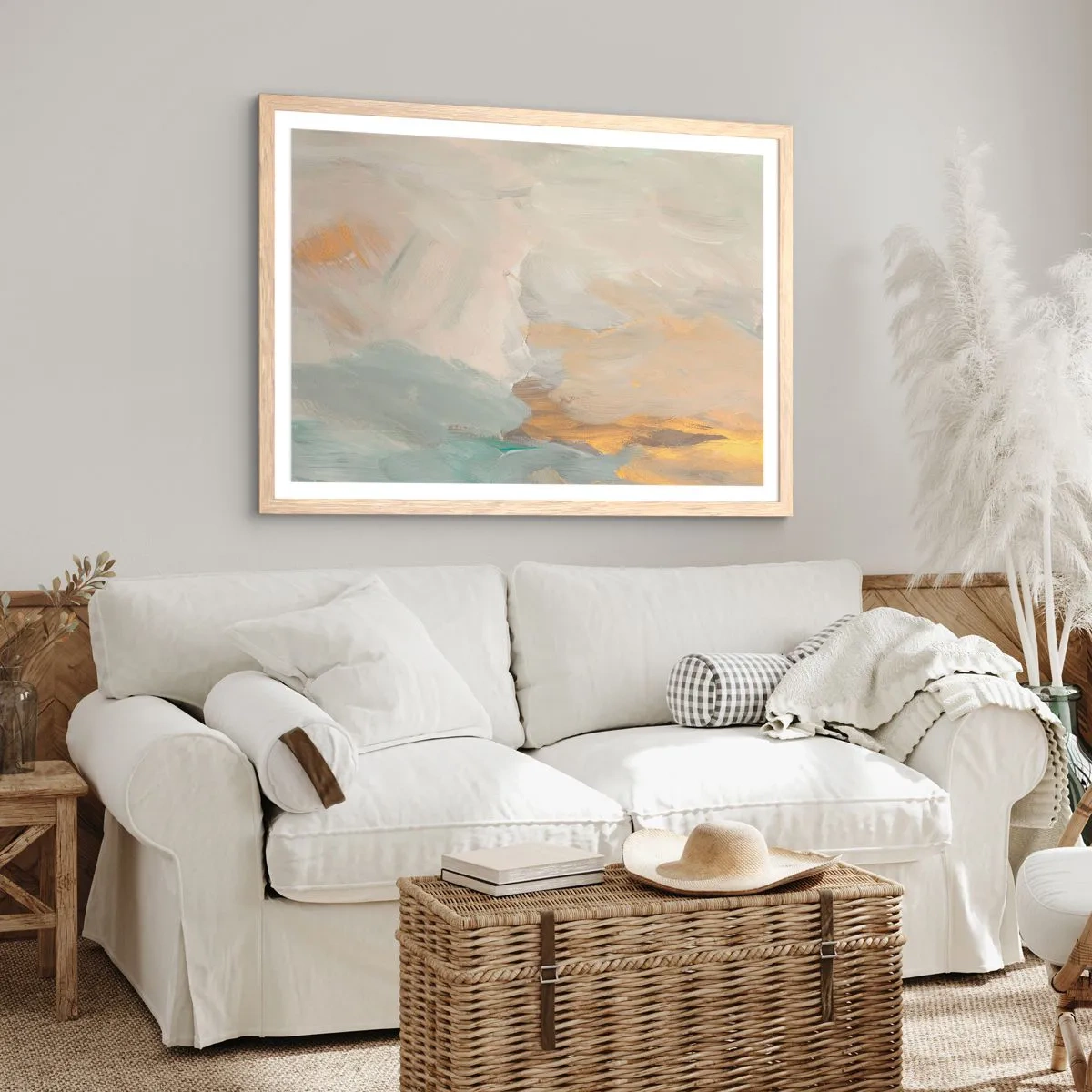 Plakat i ramme af lyst egetræ - Abstraktion - blidhedens land - 100x70 cm