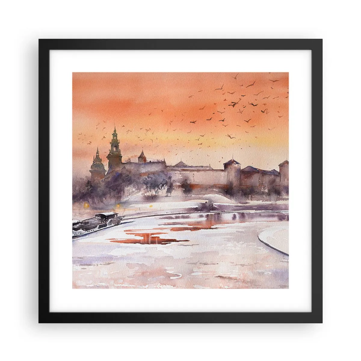 Plakat i sort ramme - Kongelig solnedgang - 40x40 cm