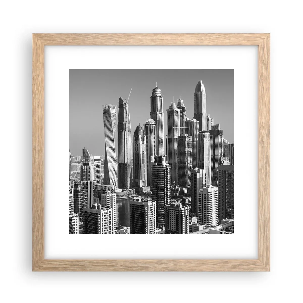 Plakat i ramme af lyst egetræ - Byen over ørkenen - 30x30 cm