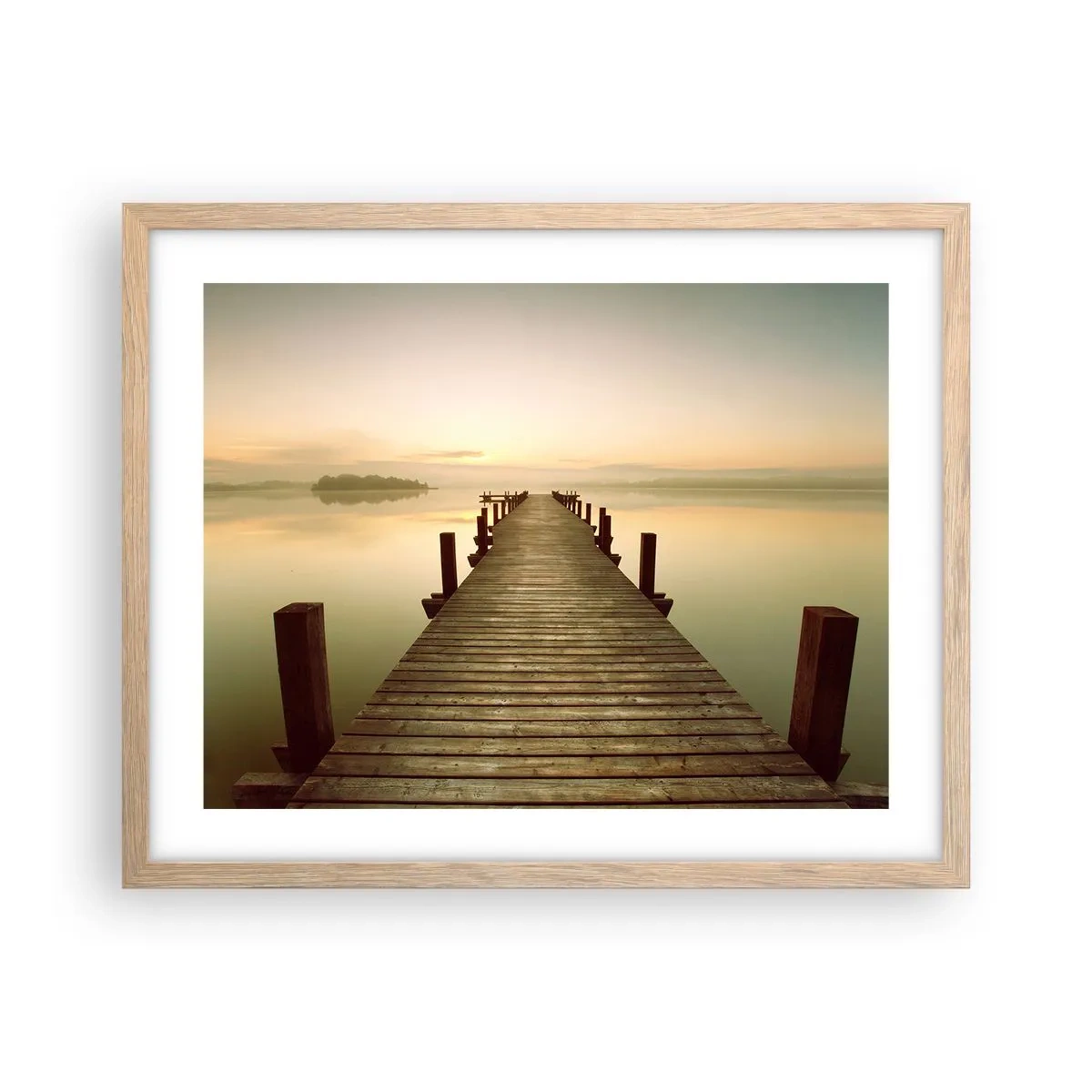 Plakat i ramme af lyst egetræ - Før daggry, daggry, lys - 50x40 cm