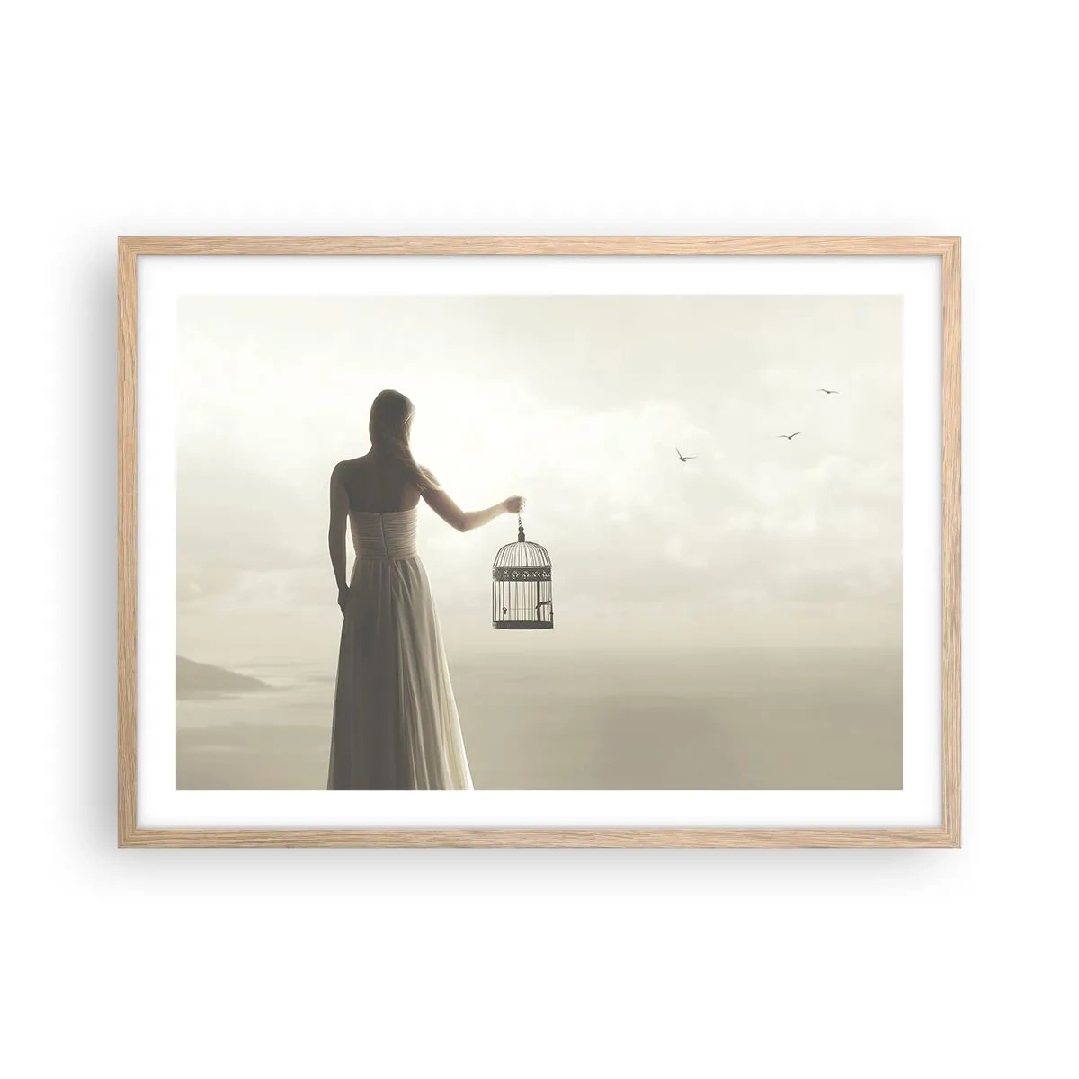 Plakat i ramme af lyst egetræ - Vær fri - 70x50 cm