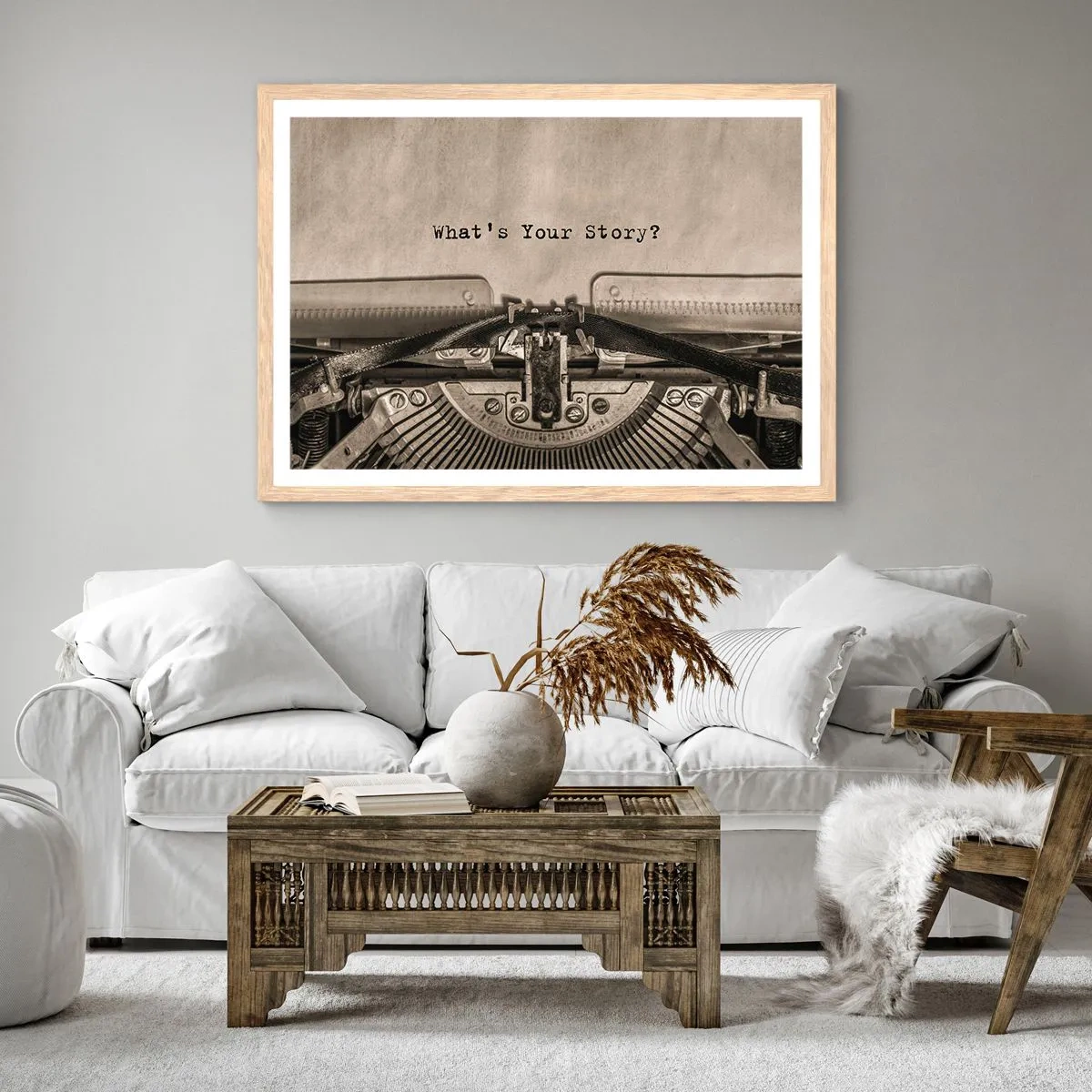 Plakat i ramme af lyst egetræ - Fortæl mig - 91x61 cm