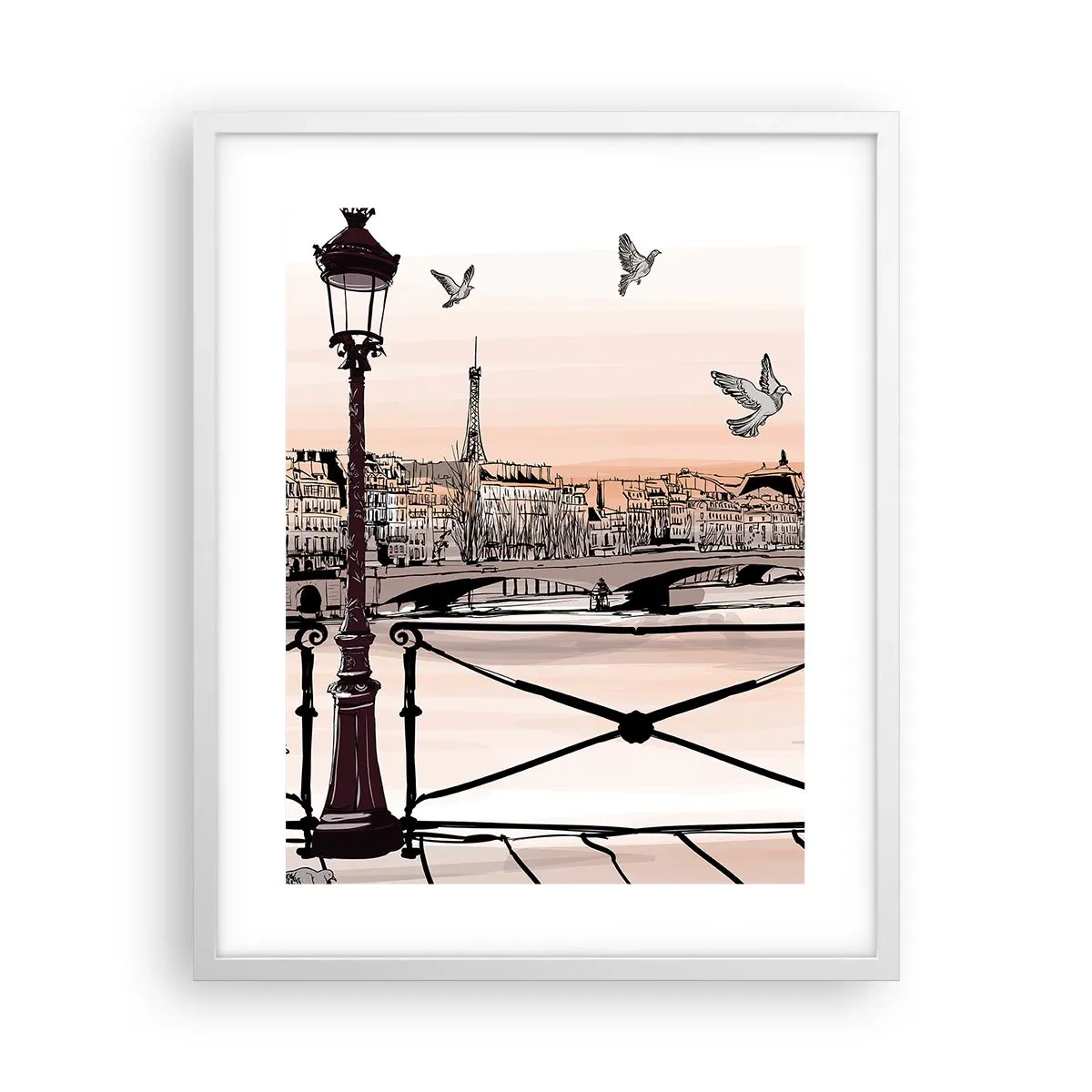 Plakat i hvid ramme - Over Paris' hustage - 40x50 cm