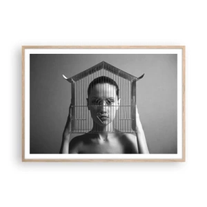 Plakat i ramme af lyst egetræ - Et lidt surrealistisk portræt - 100x70 cm