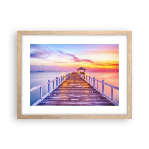 Plakat i ramme af lyst egetræ - Lilagylden stilhed om aftenen - 40x30 cm