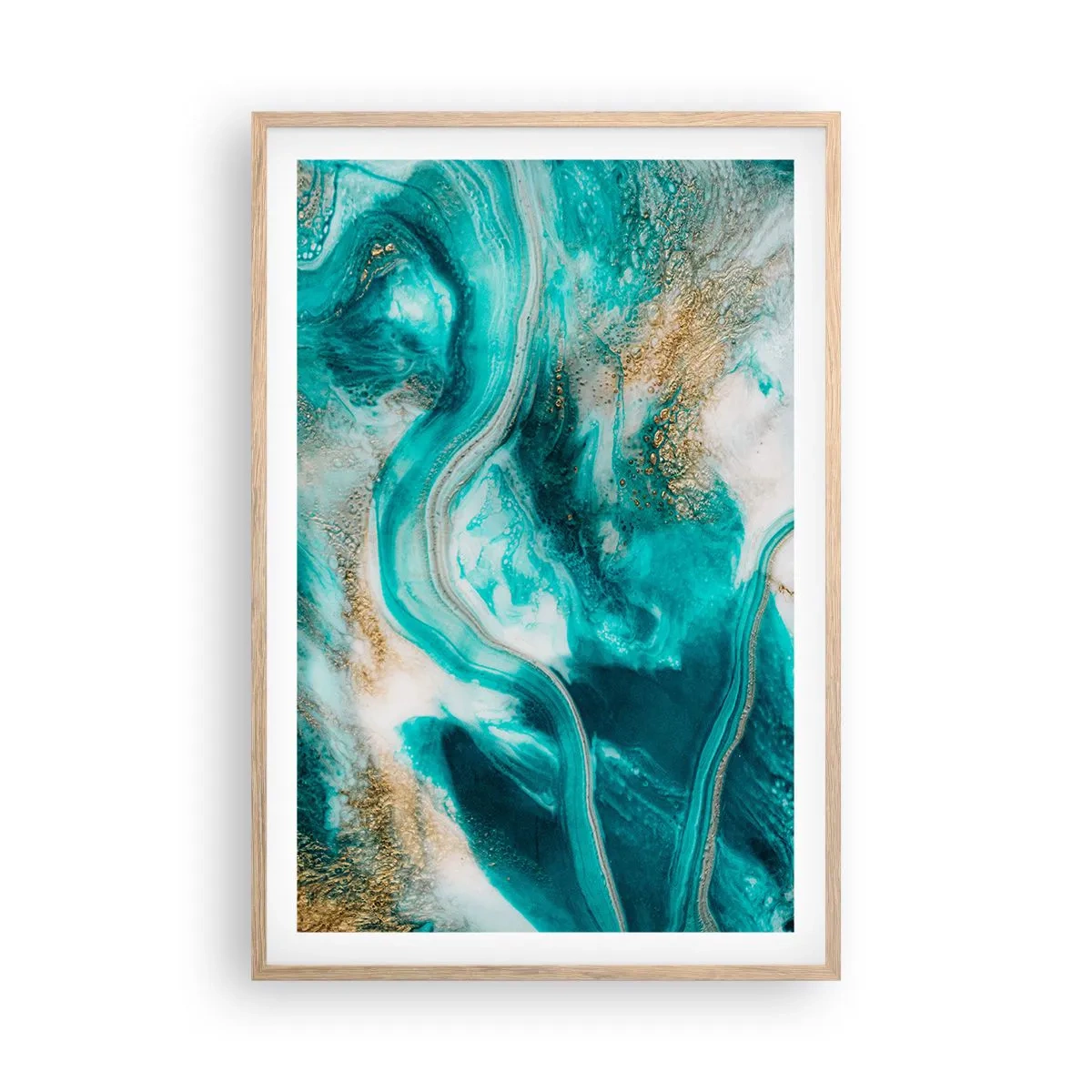 Plakat i ramme af lyst egetræ - Flod af guld - 61x91 cm