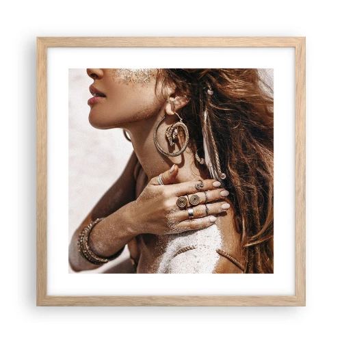 Plakat i ramme af lyst egetræ - Dronning af den vilde strand - 40x40 cm