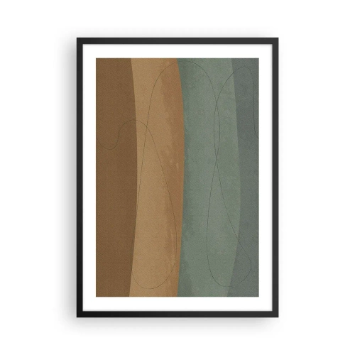 Plakat i sort ramme - Organiske linjer på jordnære og grønne baggrunde - 50x70cm - Vandret sammensætning - Moderne vægdekoration til stue og soveværelse ARTTOR