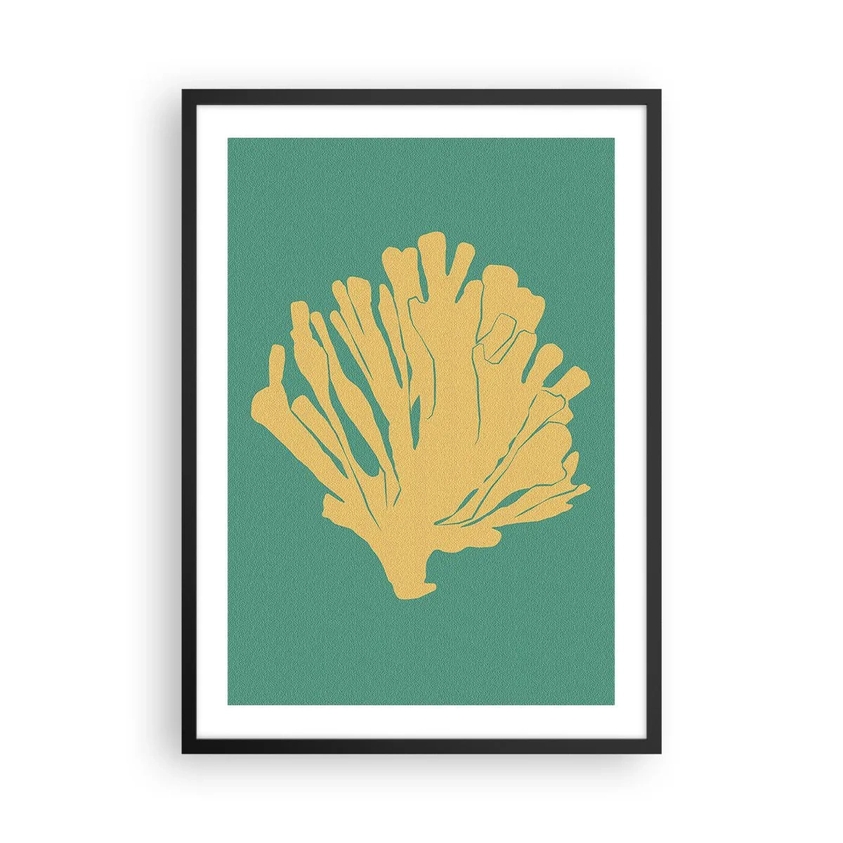 Plakat i sort ramme - Gylden koral på en turkis baggrund - 50x70cm - En busk af undervandsskov - Moderne vægdekoration til stue og soveværelse ARTTOR