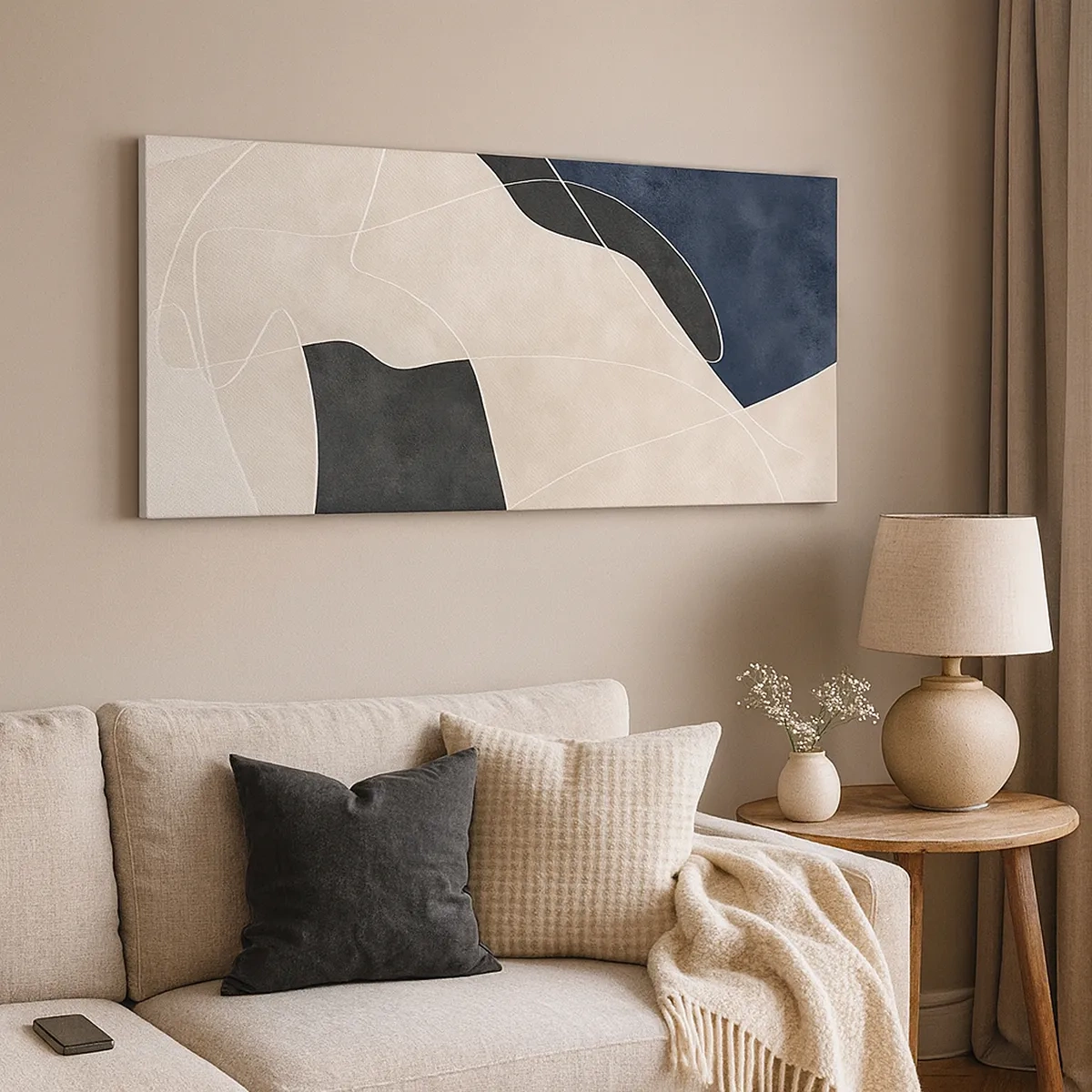 Lærredstryk - Billede på lærred - Abstrakt komposition - kontrast af farver - 30x30 cm