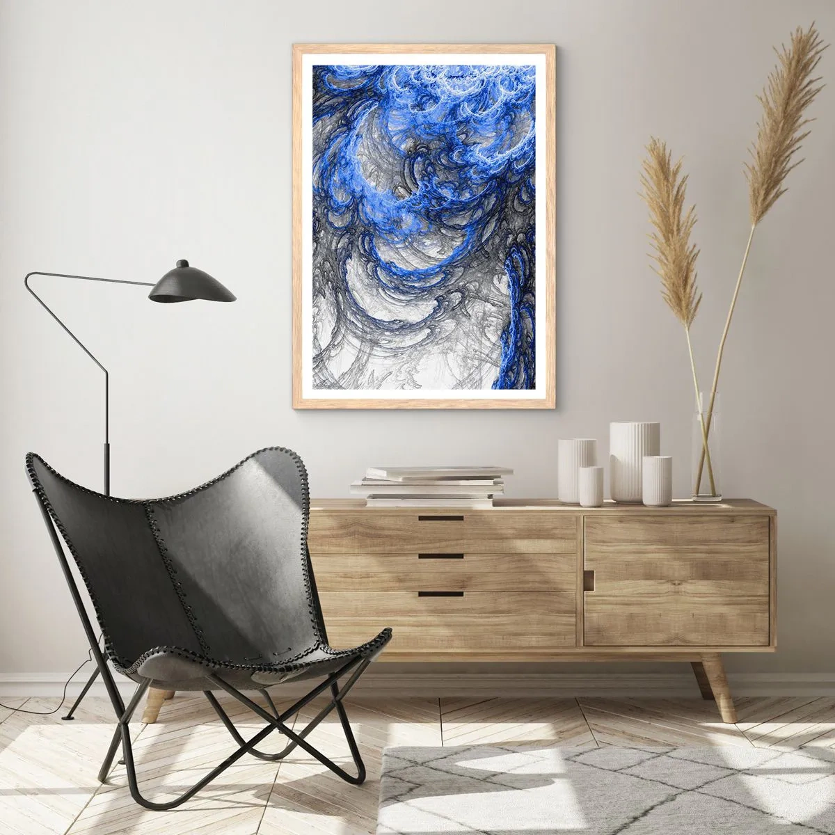 Plakat i ramme af lyst egetræ - En bølges fødsel - 50x70 cm