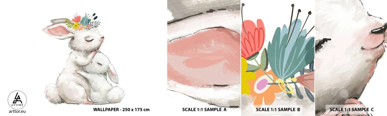 Prøve Fototapet Selvklæbende Deluxe Sticker - Der er intet sted som hos mor - For børn, Kanin, Mor med Barn - 100x30 cm