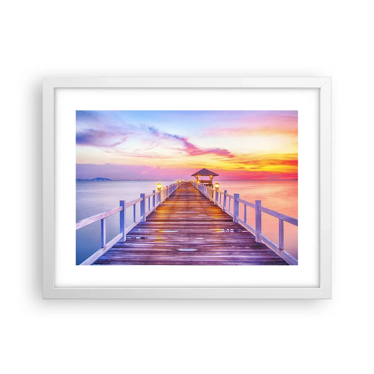 Plakat i hvid ramme - Lilagylden stilhed om aftenen - 40x30 cm