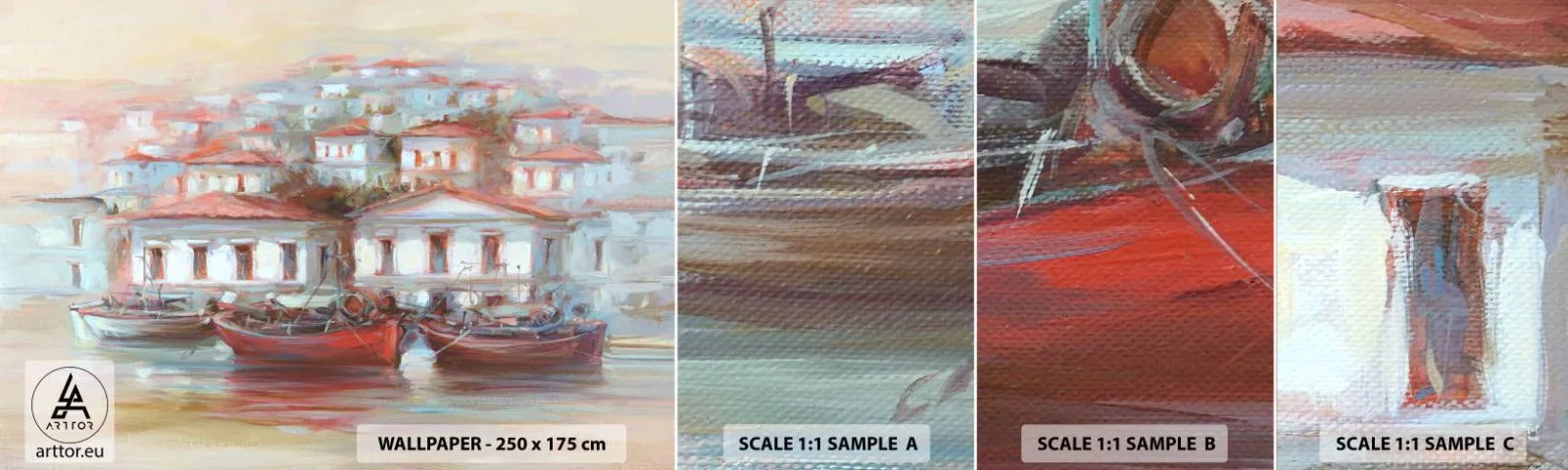 Fototapet Prøve Standard Eco - Lykkelig by - Arkitektur, Sejlbåd, Havn - 100x30 cm