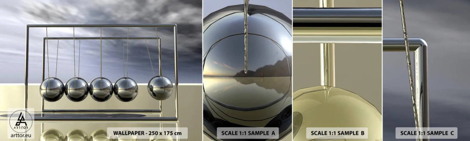 Fototapet Prøve Standard Eco - Verdens energi - Newtons pendul, Fysik, Abstraktion - 100x30 cm