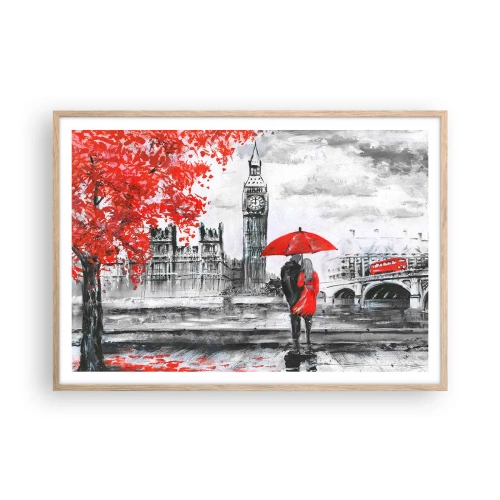 Plakat i ramme af lyst egetræ - Forelsket i London - 100x70 cm