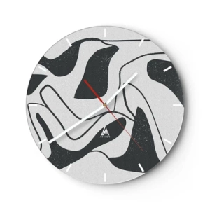Vægur, Uret - Sort-hvide abstrakte former i labyrintstil - 30x30cm - Abstrakt leg i en labyrint - Moderne vægdekoration til stue, køkken og soveværelse ARTTOR