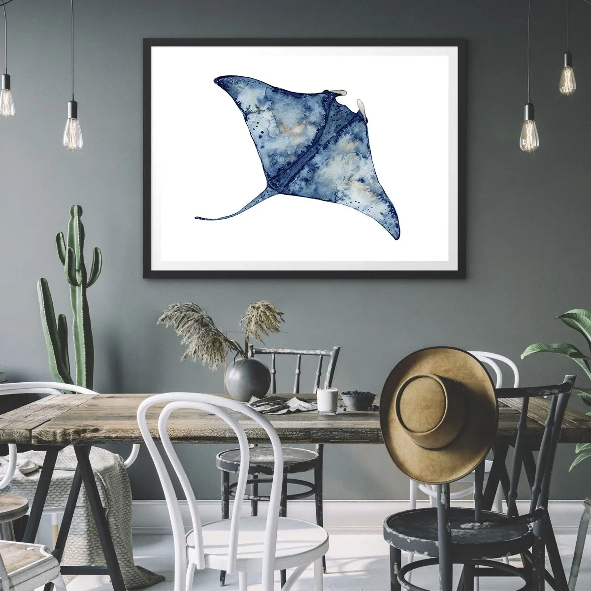 Plakat i sort ramme - Liv i blåt - 70x50 cm