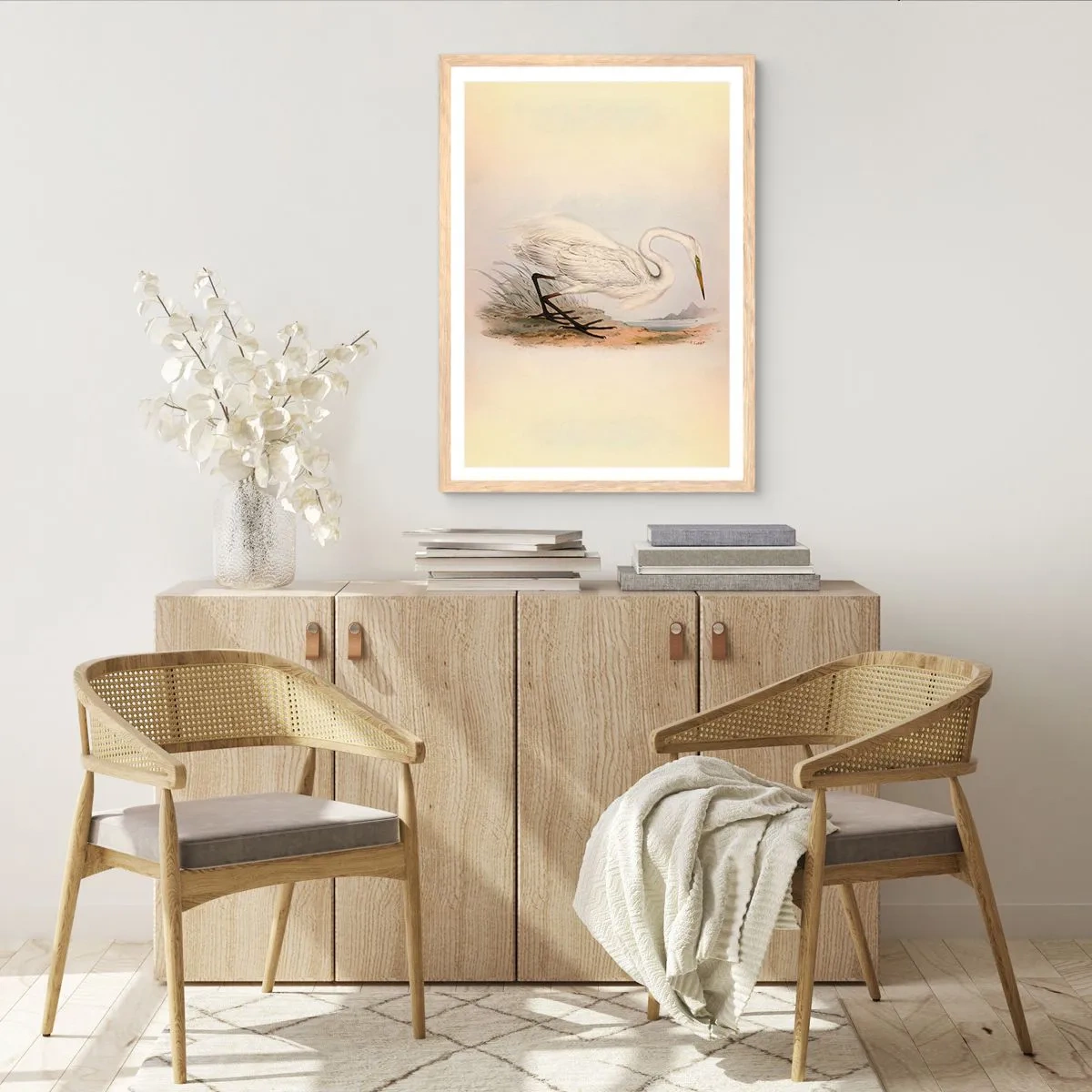 Plakat i ramme af lyst egetræ - Dame på sivene - 50x70 cm