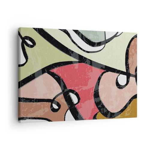 Lærredstryk - Billede på lærred - Farverige abstrakte former med sorte linjer - 70x50cm - Pirouetter blandt farver - Moderne vægdekoration til stue og soveværelse ARTTOR