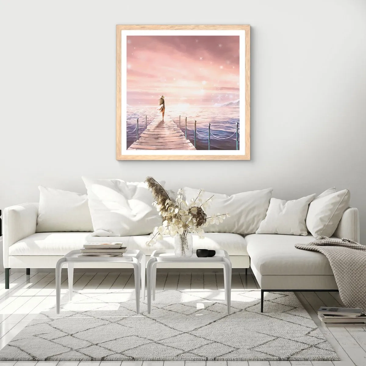 Plakat i ramme af lyst egetræ - I lyset af en drøm - 40x40 cm