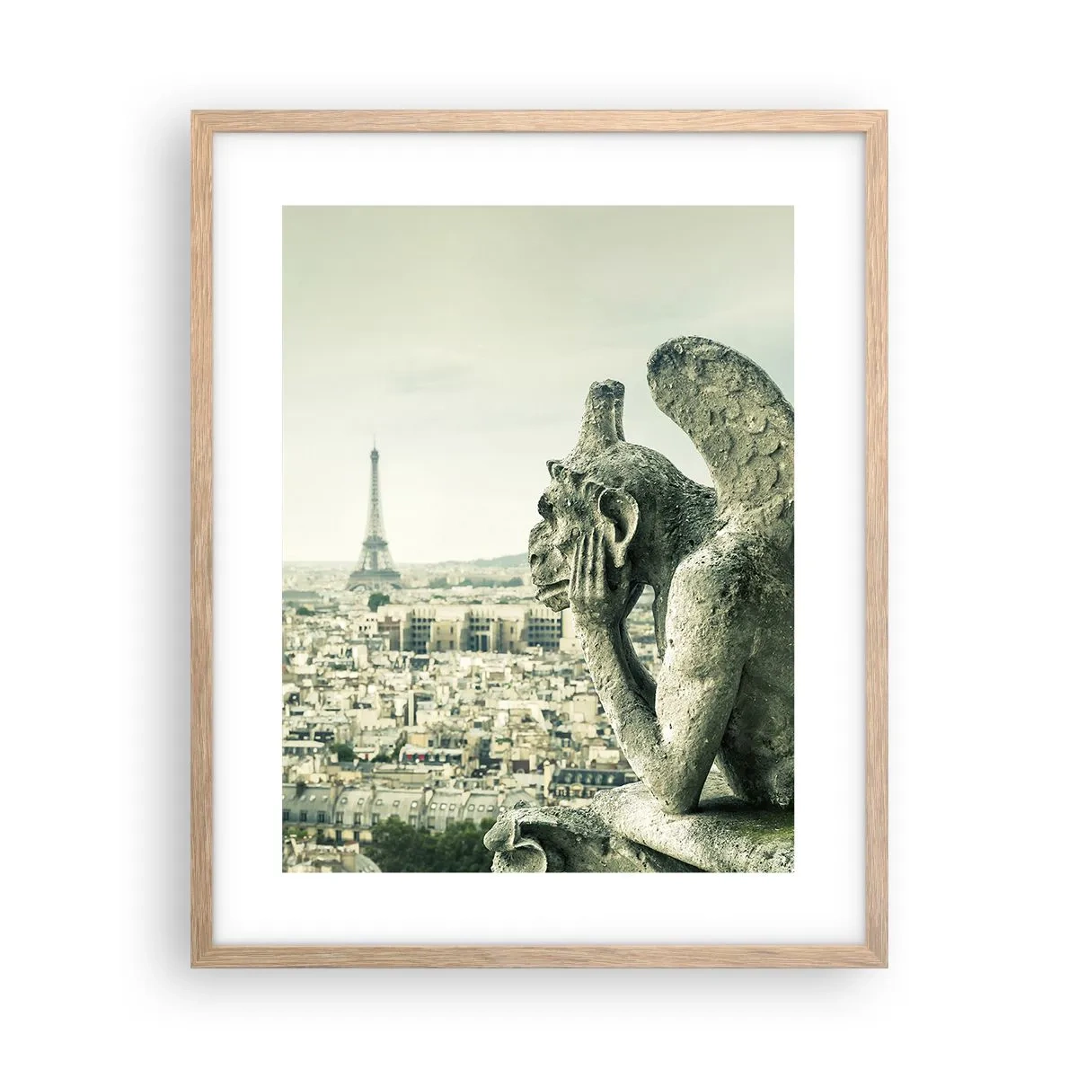 Plakat i ramme af lyst egetræ - Parisisk chat - 40x50 cm