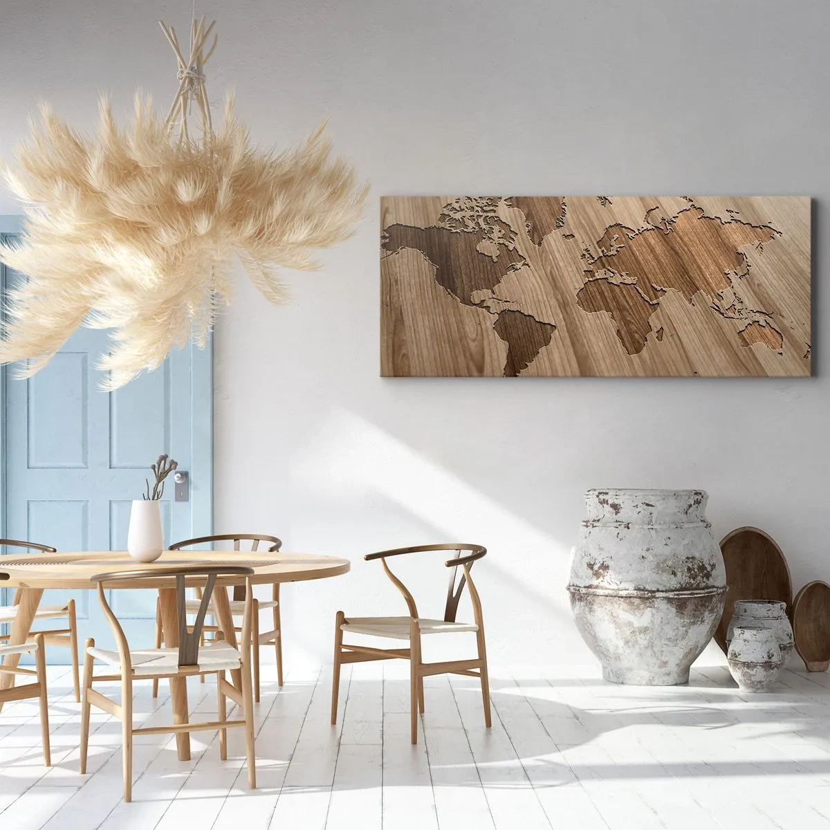 Lærredstryk - Billede på lærred - Verden på bordet - 160x50 cm