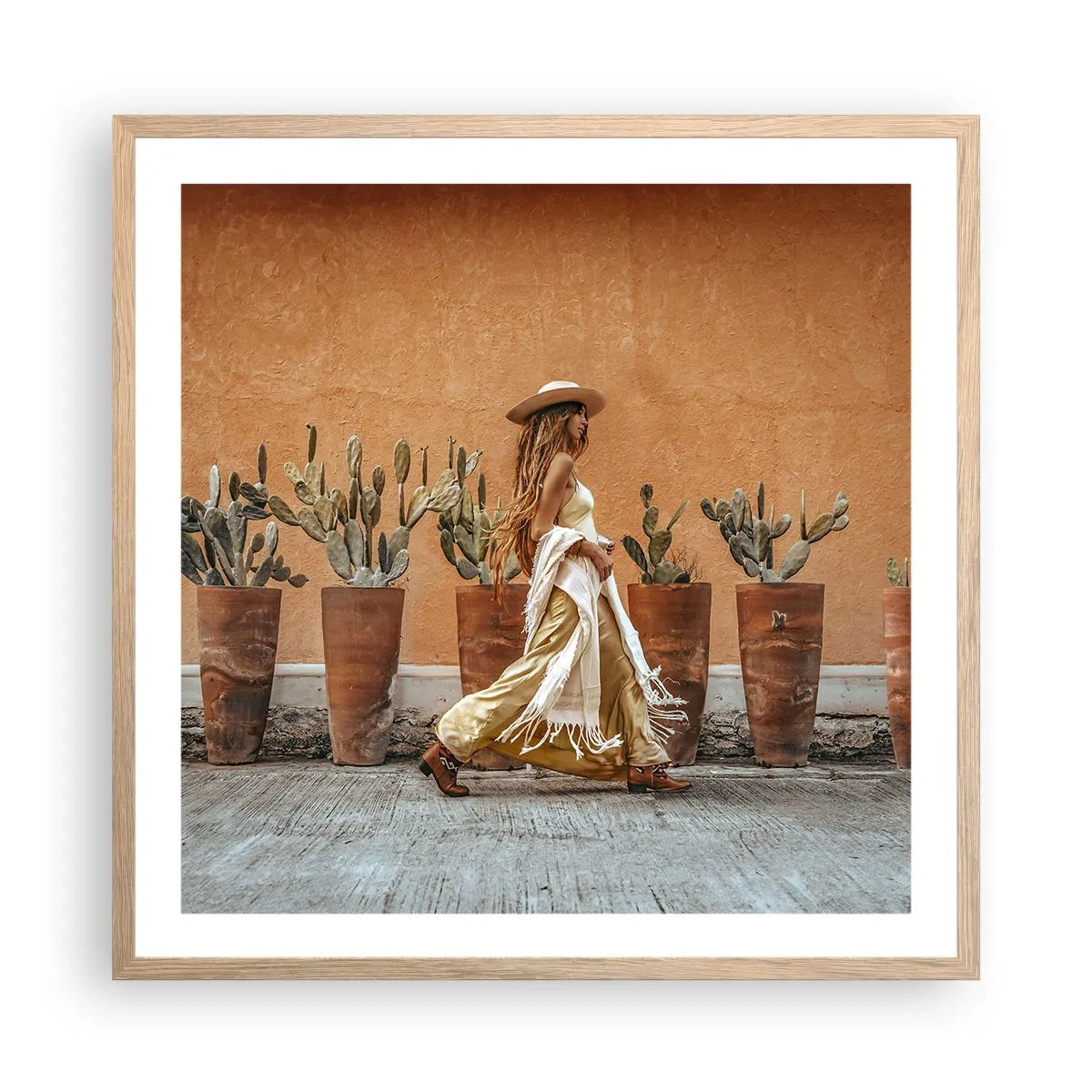 Plakat i ramme af lyst egetræ - I en hippieagtig stil - 60x60 cm