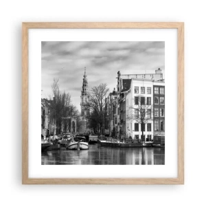 Plakat i ramme af lyst egetræ - Amsterdam stemning - 40x40 cm
