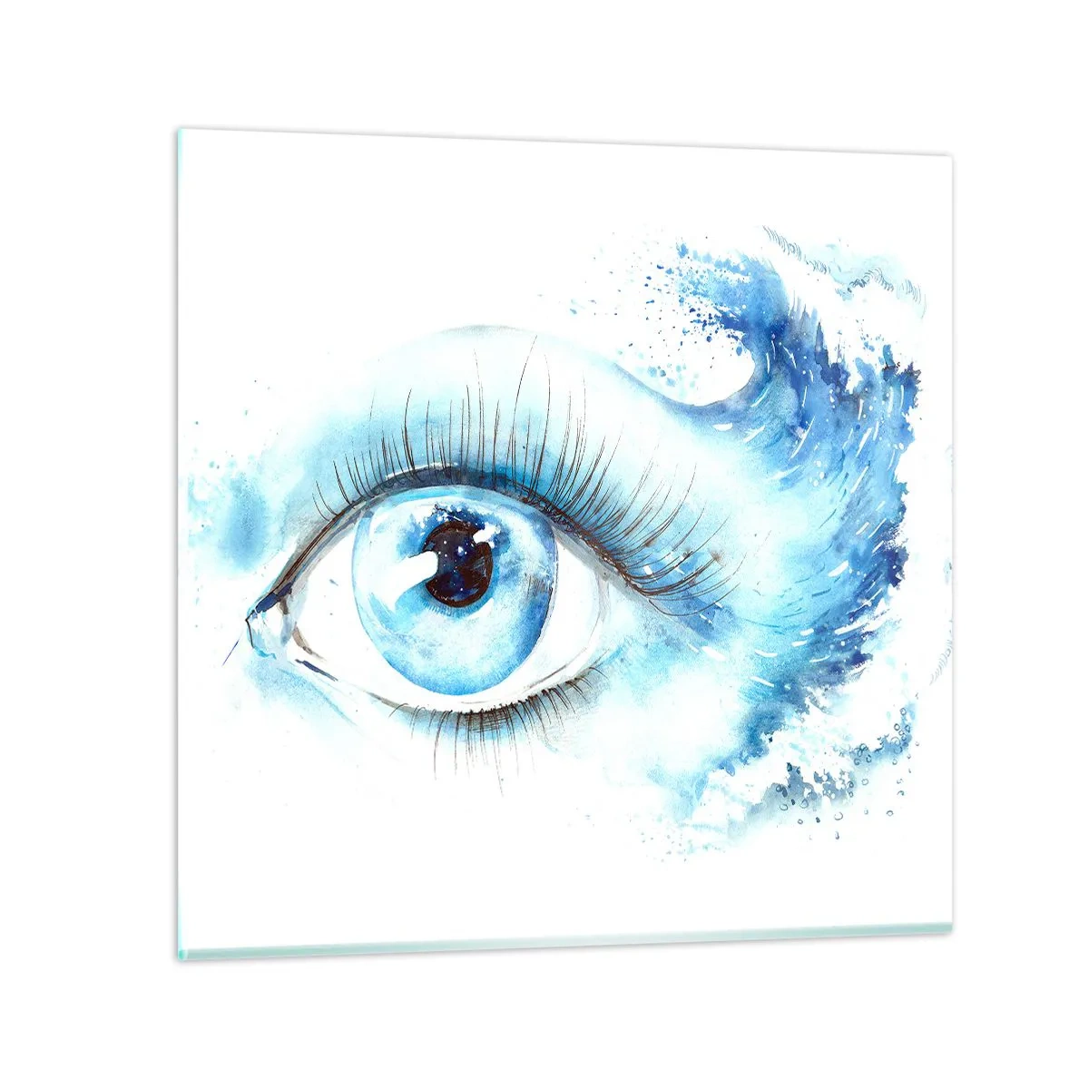 Billede på glas - Fordyb dig i det blå i dit blik - 40x40 cm