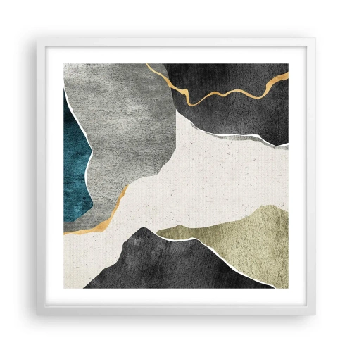 Plakat i hvid ramme - Mosaikkomposition med en streng af guld - 50x50 cm