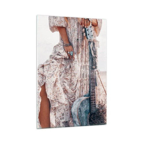 Billede på glas - Børn blomster på vej - 80x120 cm