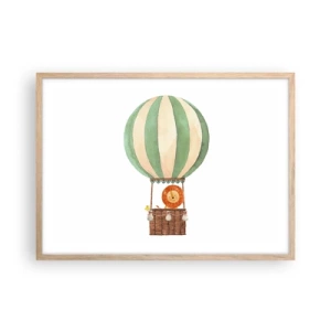 Plakat i ramme af lyst egetræ - Leons rejser - 70x50 cm