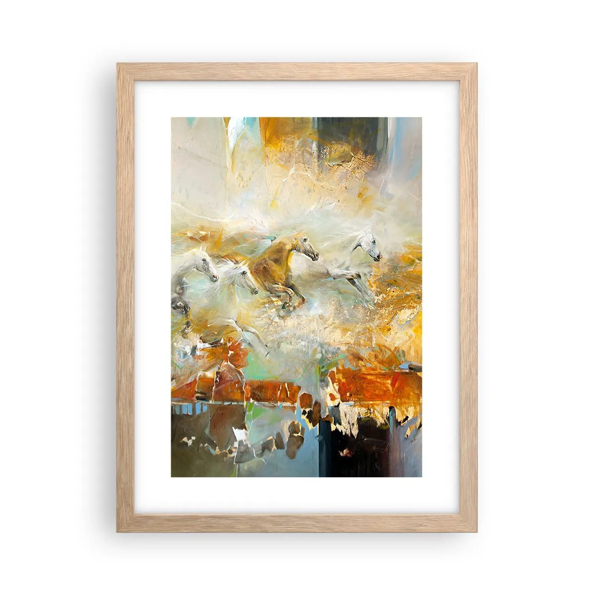 Plakat i ramme af lyst egetræ - Galopperer gennem lyset - 30x40 cm