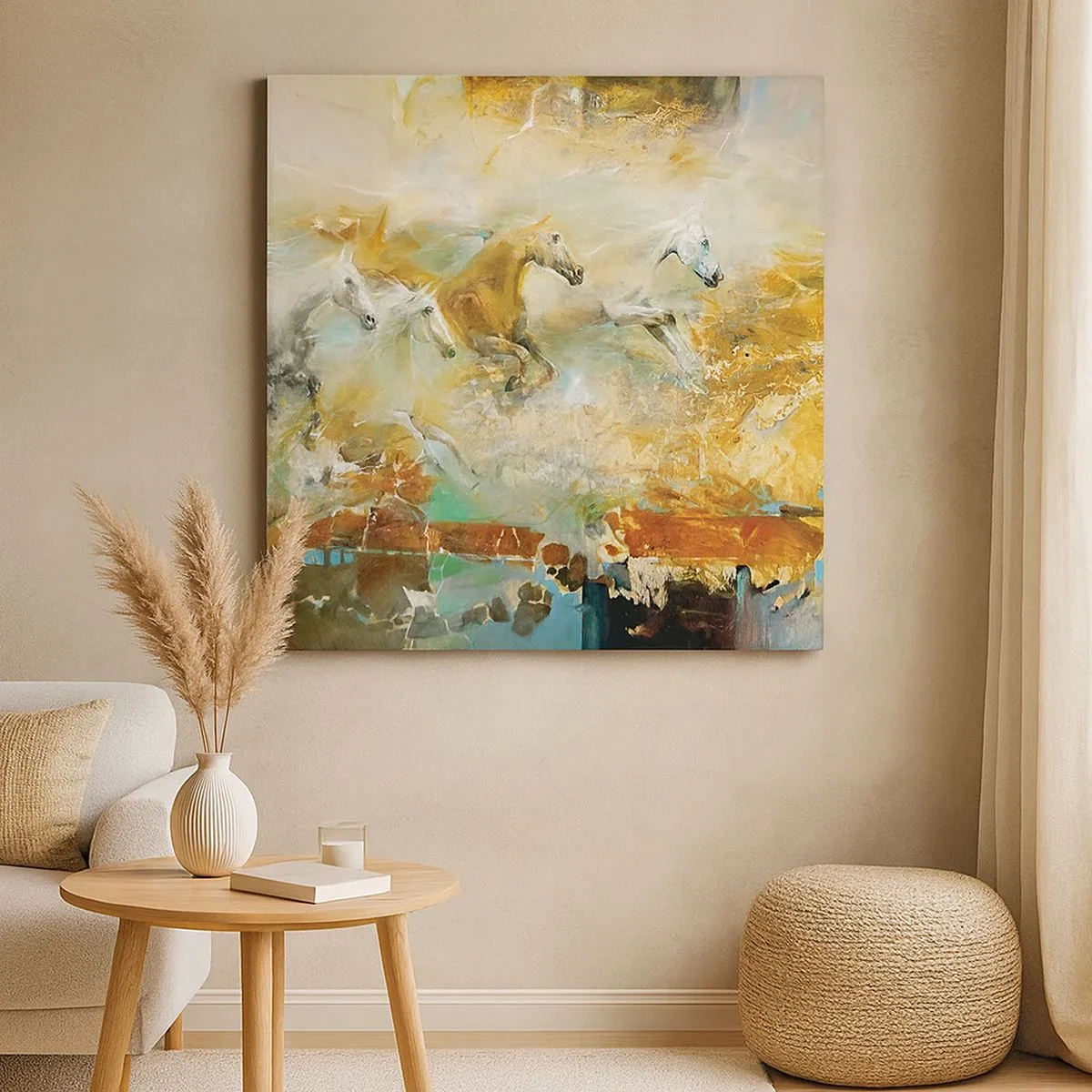 Lærredstryk - Billede på lærred - Galopperer gennem lyset - 30x30 cm