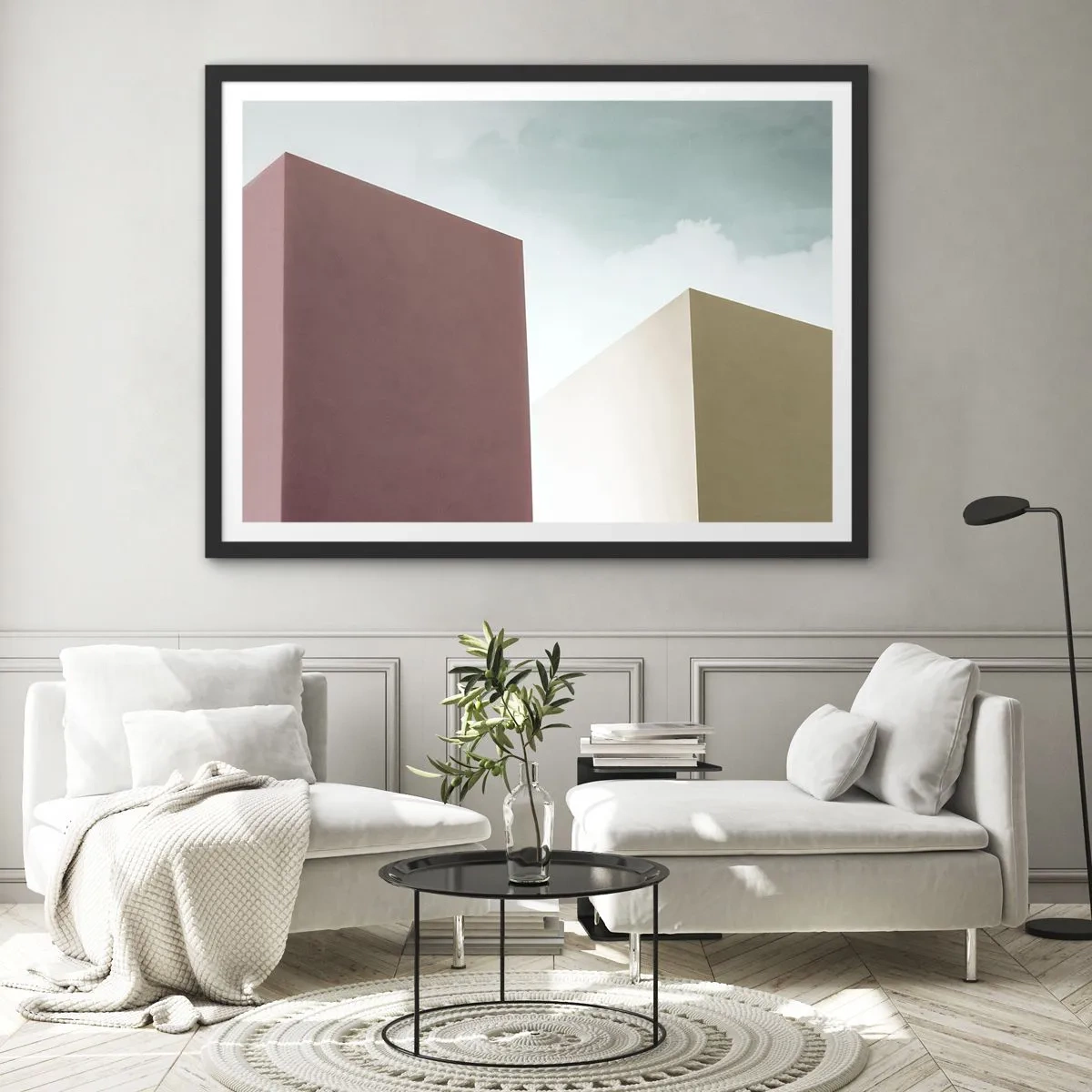 Plakat i sort ramme - Geometri af en solrig sommer - 100x70 cm