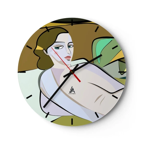 Vægur, Uret - En kvindefigur i kubistisk stil mod en abstrakt baggrund - 30x30cm - Intimt portræt - Moderne vægdekoration til stue, køkken og soveværelse ARTTOR