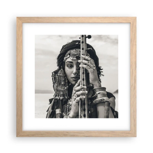 Plakat i ramme af lyst egetræ - Selve den orientalske musik - 30x30 cm