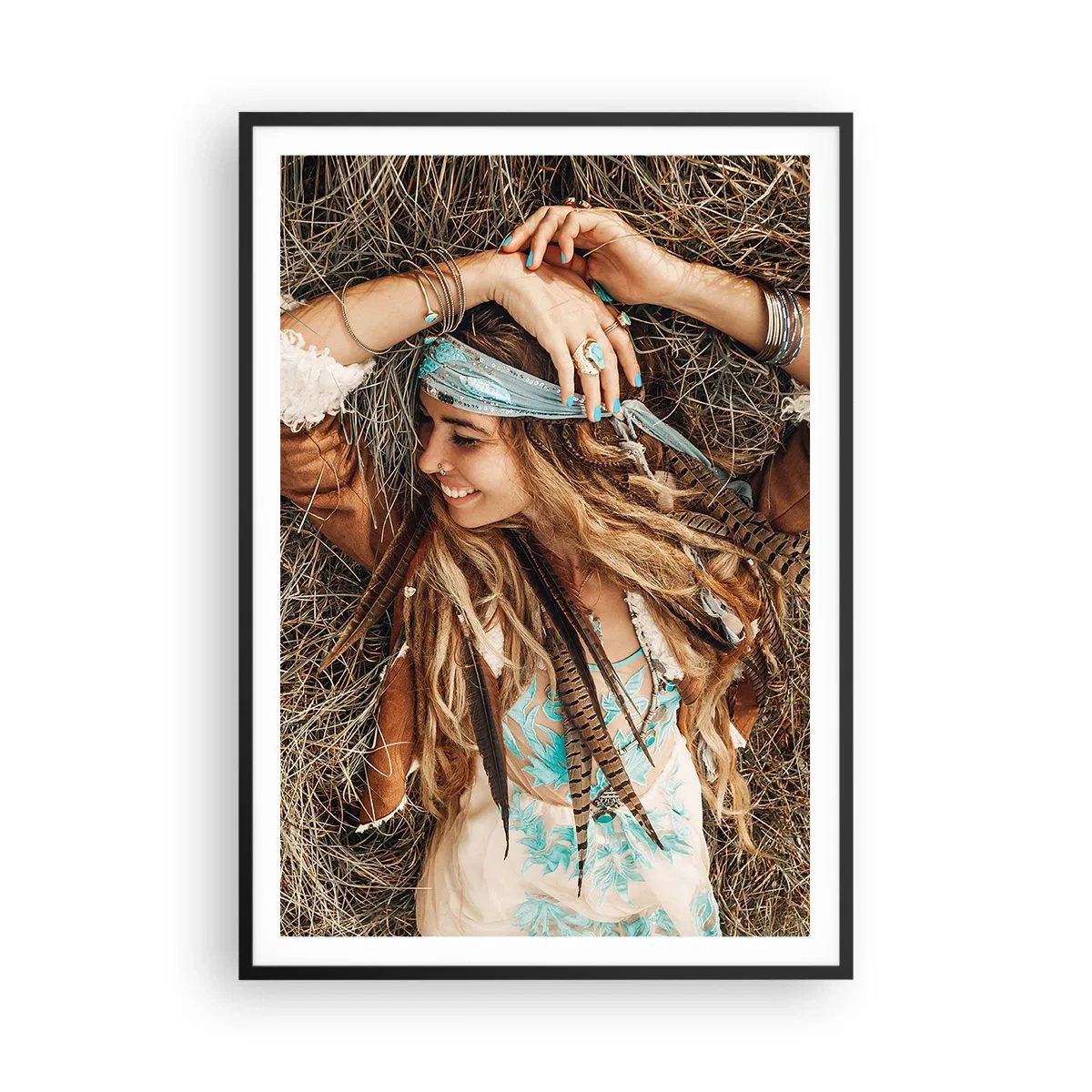 Plakat i sort ramme - På vej til kærlighedens sommer - 70x100 cm