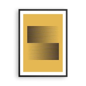 Plakat i sort ramme - En minimalistisk komposition af linjer på en sennepsgul baggrund. - 50x70cm - Modsætningernes kvadrat - Moderne vægdekoration til stue og soveværelse ARTTOR