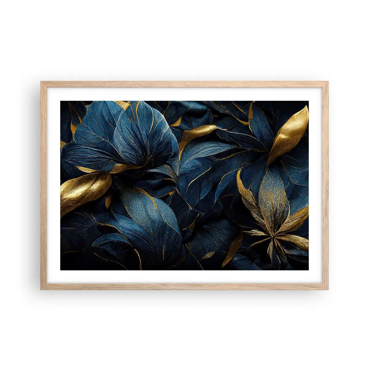 Plakat i ramme af lyst egetræ - Foret med guld - 70x50 cm