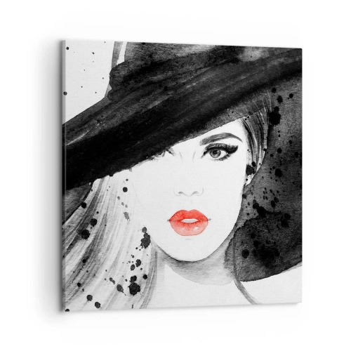Lærredstryk - Billede på lærred - Dame i sort - 50x50 cm