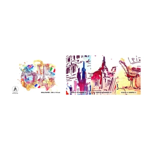 Prøve Fototapet Selvklæbende Deluxe Sticker - Europaturné - Abstraktion, Rejser, Kuffert - 100x30 cm