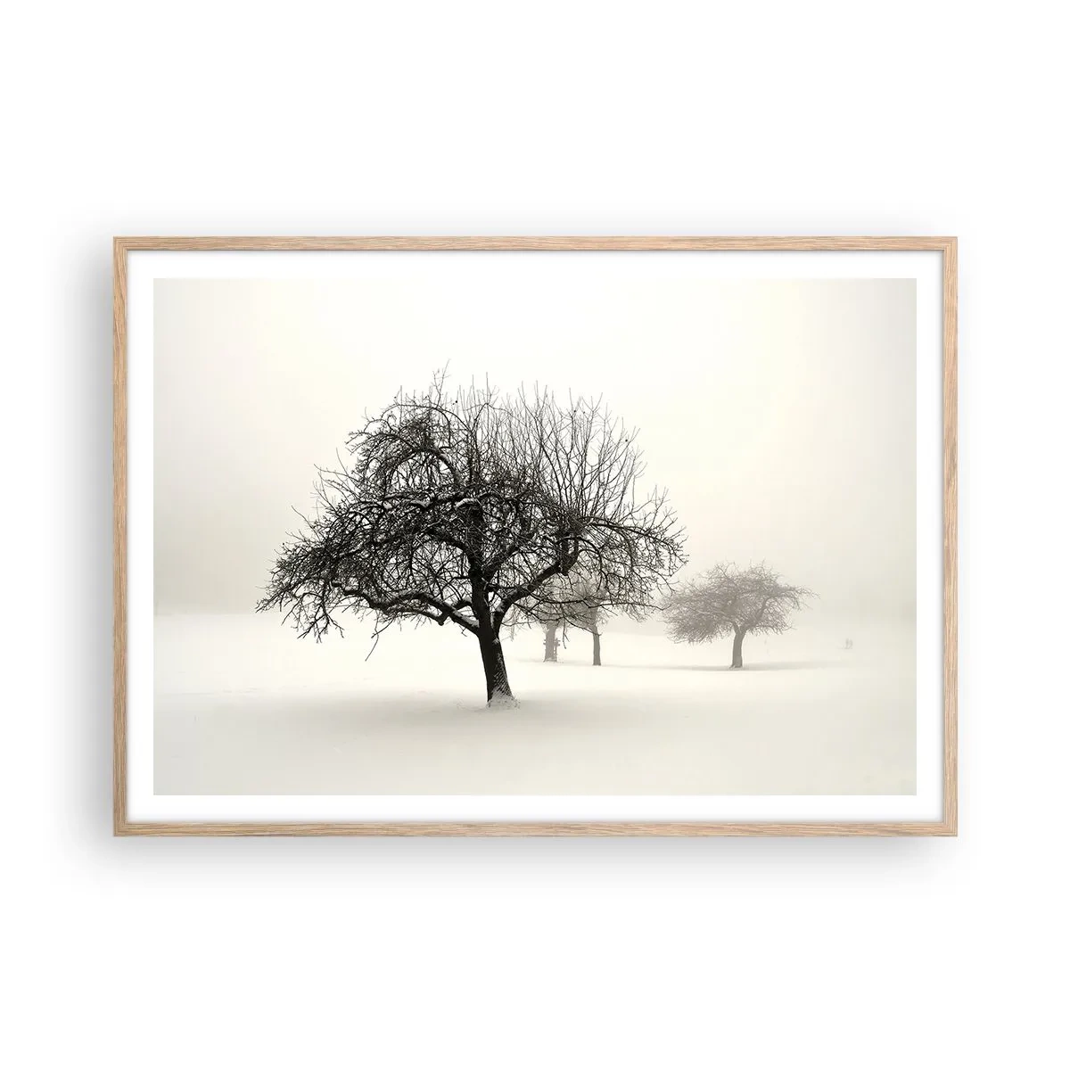 Plakat i ramme af lyst egetræ - Vintersøvn - 100x70 cm